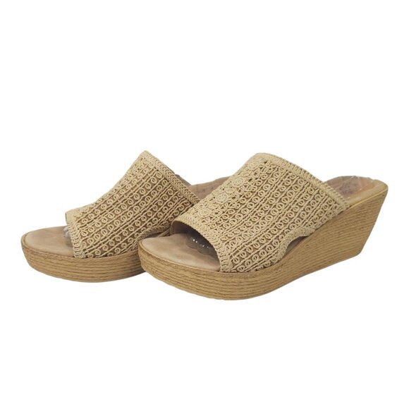 Sbicca Platform Wedge Slide Sandal 10 Espadrille Casual Slip On Tan Natural - Picture 1 of 16